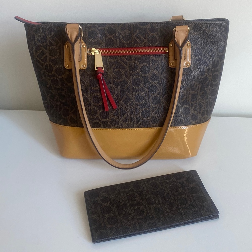 Calvin Klein Signature Monogram Tote Bag & Matching Wallet